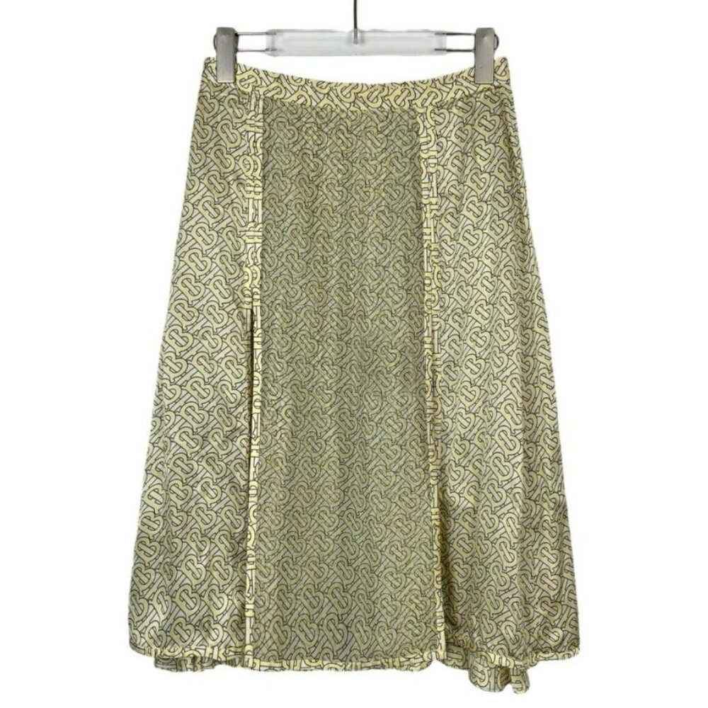 Burberry Womens Logo Print Silk Skirt Light Yellow Multi-Panel Design Size 38